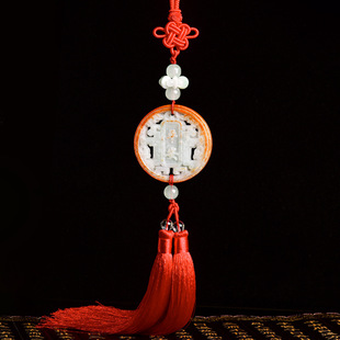 Natural A-Grade Jadeite High-End Car Pendant for Safety, Chinese Knot with Long Tassels, Car Interior Wholesale