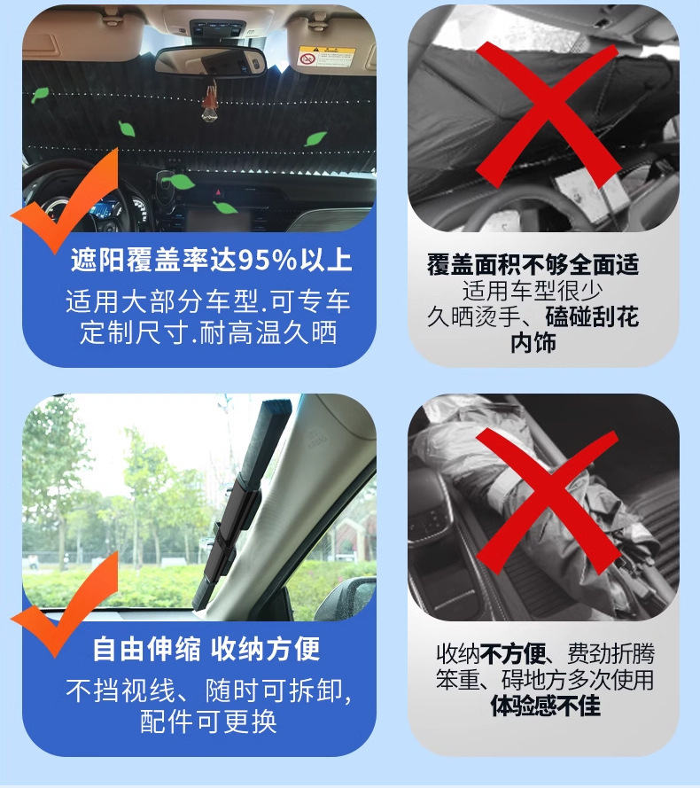Automatically Retractable and Foldable Sunshade for Cars, Sunscreen and Heat-Insulating Curtain, Car-Mounted Adhesive Sunshade, Light Blocking Panel