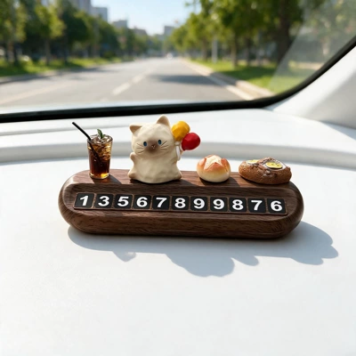 Mobile Phone Number Plate for – Nömrəli dayanma kartı - balloon-kitten-small-ornament-wood-grain-parking-sign-comes-with-5-sets-of-numbers