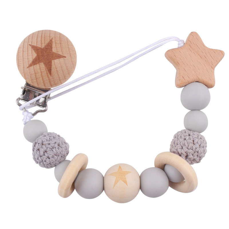 Nuevos productos infantiles de haya Júpiter estrella agujero redondo clips bebés creativos tetas cadena de silicona mordida juguetes a prueba de la cadena