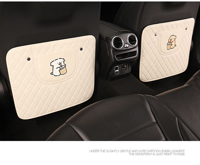 Universal Rear Seat Anti-Kick Pad for Cars, Leather Cartoon Car Seat Backrest Anti-Dirt Protective Mat, Dirt-Resistant Storage Pad