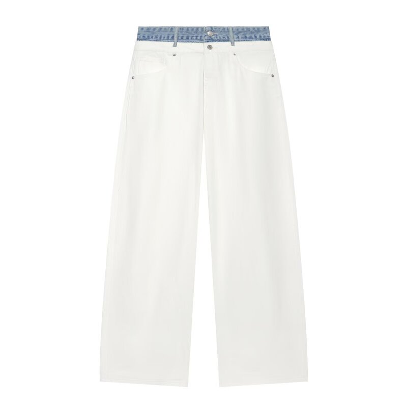 Cross-border PB&ZA summer new women's button-zipper mid-waist double-layer wide-leg jeans 6688214