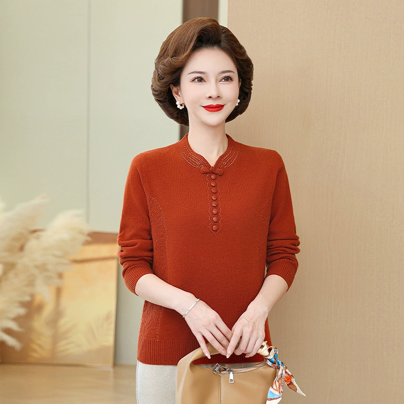 100% чистая шерстяная мама одевается осенний и зимний свитер иностранная 2024 новая средняя и пожилая женщина одевается нижняя рубашка