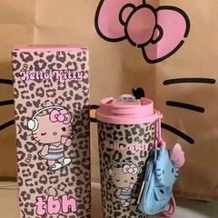 野兽派同款凯蒂咖啡杯豹纹水杯316车载大容量保温杯吸管kitty水杯