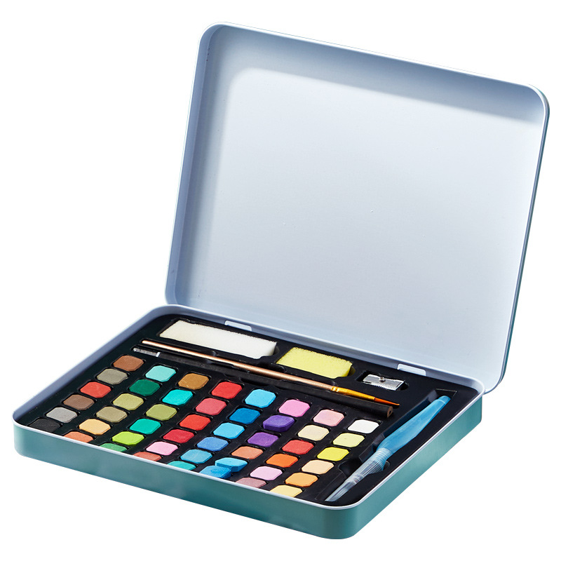 Cross-border pintura de acuarela sólida caja de hierro traje 36 color soluble en agua concentrado floreciente pintura sólida 48 color fábrica al por mayor