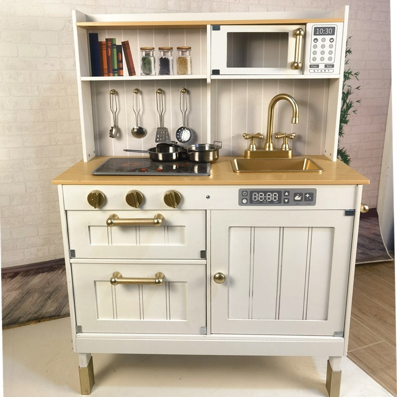 나무 빛 럭셔리 네온 라이트 주방 어린이 놀이 집 시뮬레이션 주방 용품 유치원 놀이터 부모-자식 커뮤니케이션 장난감