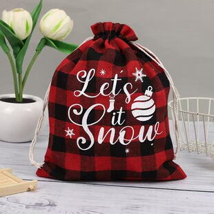 New Christmas Plaid Cotton Bundle Pocket Candy Cookie Drawstring Bag Holiday Decoration Gift Bag suit