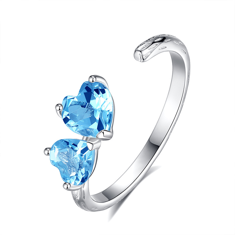 Venta caliente transfronteriza s925 plata de ley amor piedra natural anillo abierto mujer Europa y América temperamento de lujo ligero anillo ajustable mujer