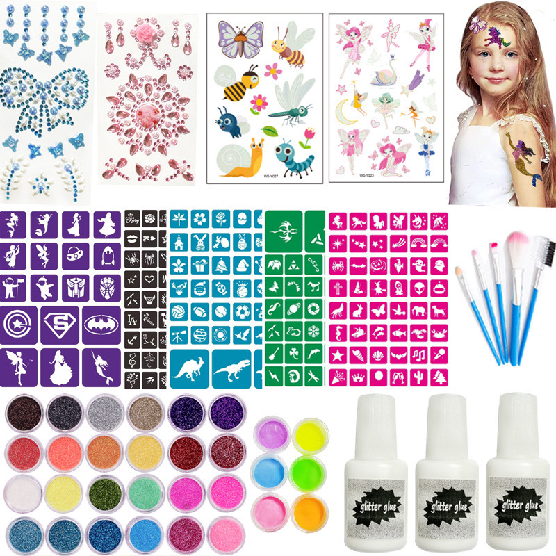 Nuevo diamante brillo en polvo de dibujos animados para niños pegatinas luminoso simple tatuaje traje fiesta color etapa brillo maquillaje