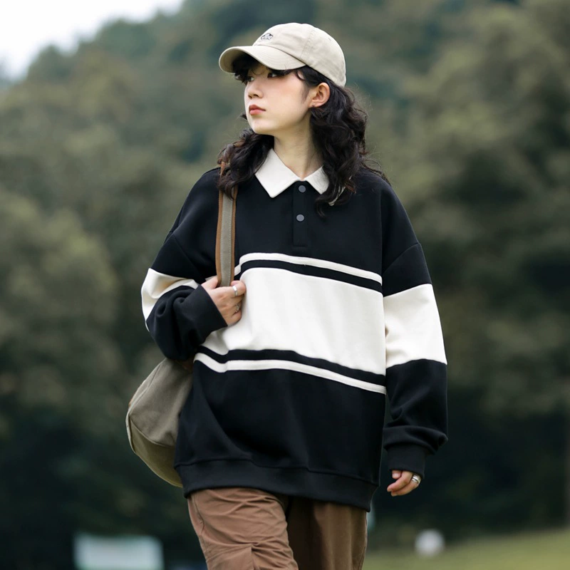 2024 осенний новый мужской и женский свитер с длинными рукавами пара весна и осень свободная рубашка поло с отворотами Верхняя одежда моды