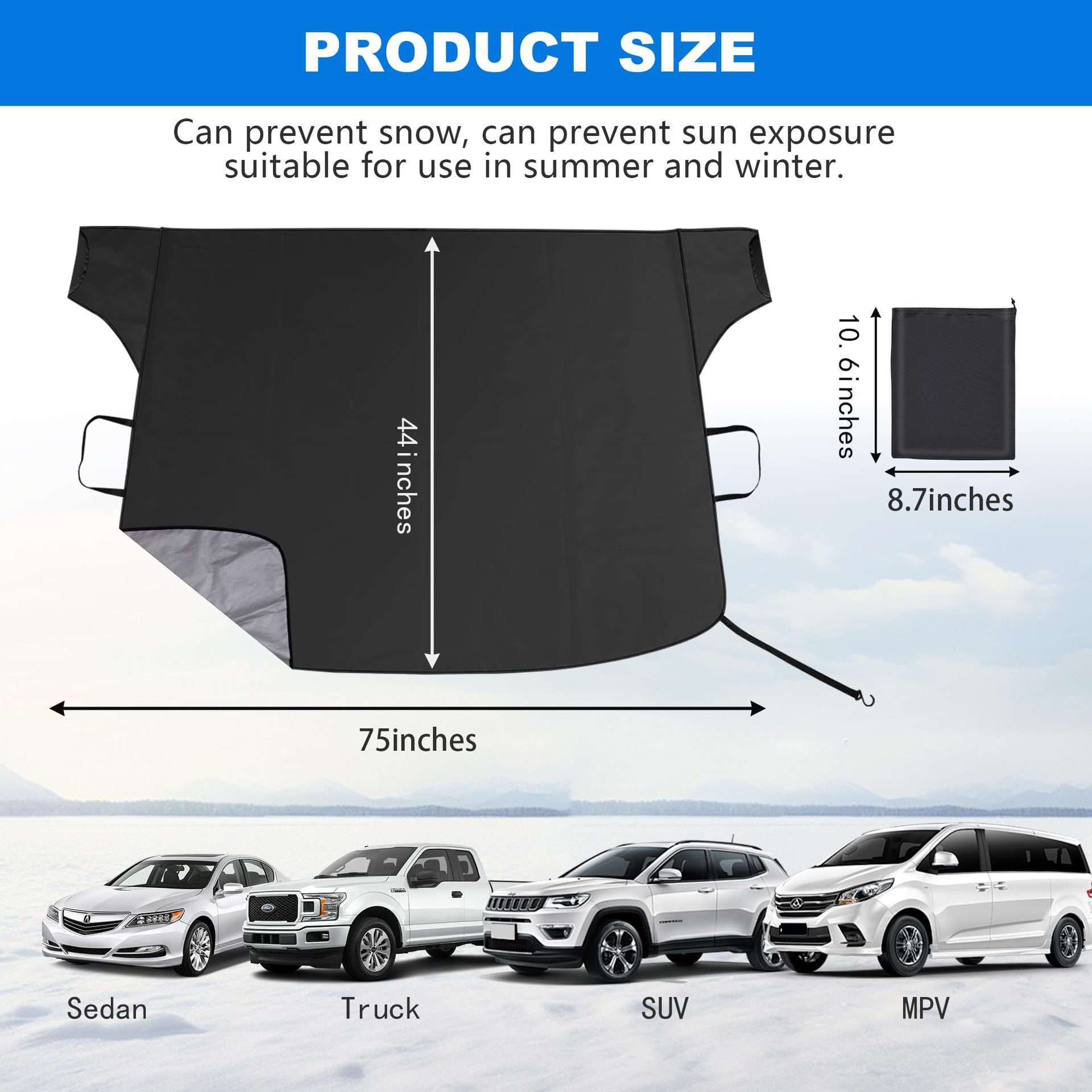 Cross-Border Car Snow Cover, Anti-Frost Cover, Magnetic Suction, Thickened and Enlarged Snow Shield, Front Windshield Car Sunshade, Sun Block