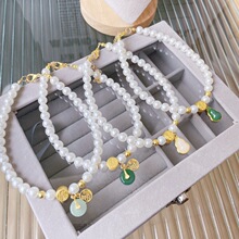 2024中国风宠物防玉石珍珠项链猫咪气质项圈狗狗金属吊坠装饰品