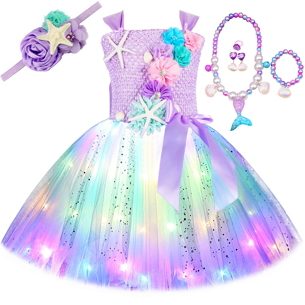 Abbigliamento per bambini Abito da principessa sirena Abito da bambina a LED Gonna tutù luminosa Gonna a sbuffo in rete per bambini Abbigliamento per bambini transfrontaliero_voghion.com