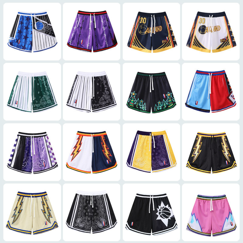 Summer Basketball Pants Men's and Women's American-style Four-point Retro Double-layer Mesh Sports Fitness Casual Breathable Shorts Without Zipper