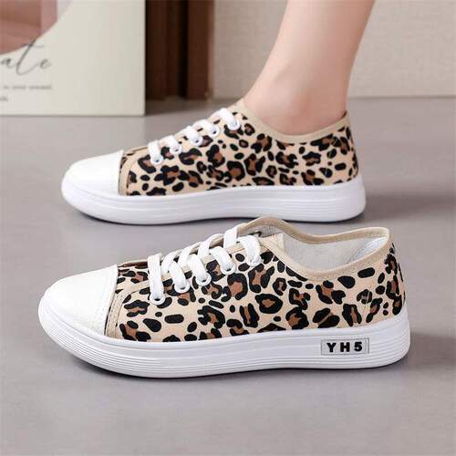 Spring canvas shoes for female students, all-match ulzzang breathable leopard print skate shoes, autumn sneakers, children