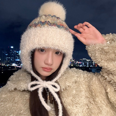 韩版冬季帽子女加厚保暖针织帽护耳毛绒骑行包头帽可爱甜美毛线帽