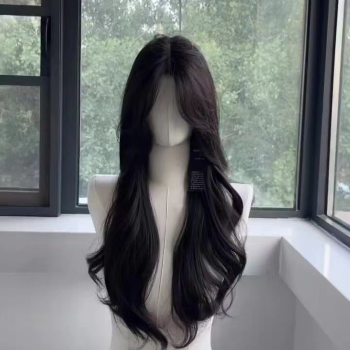 Parrucca lunga sintetica per capelli ondulati da donna - Cappellino integrale elegante e versatile con frangia
