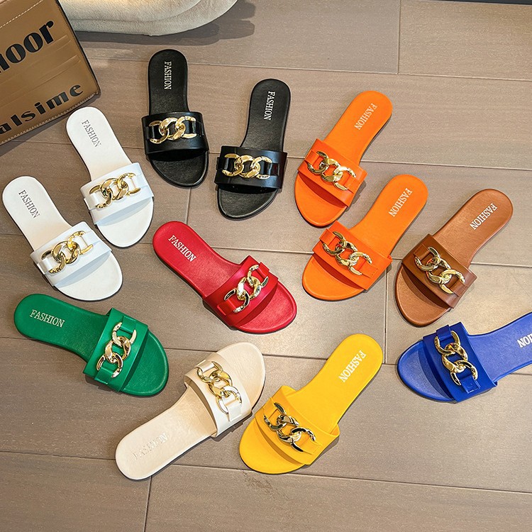 여성용 2025년 여름 신상 심플하고 캐주얼한 낮은 굽 슬리퍼, 다용도 인기 인터넷 스타 스타일 홈용 원스트랩 슬리퍼