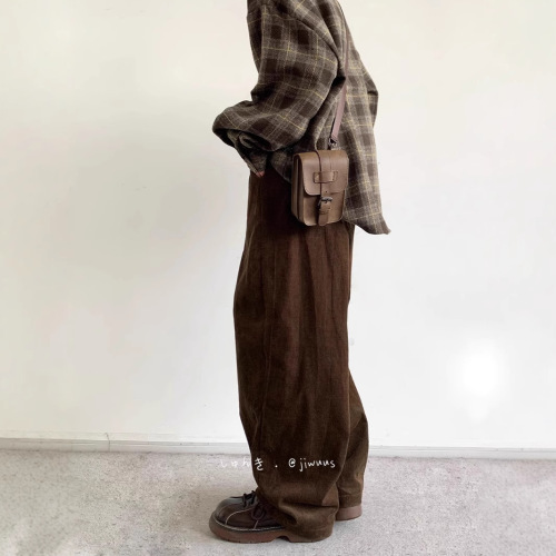 Autumn and Spring Japanese Retro Corduroy Drop Waist Casual Pants for Men Loose Trendy Wide Leg Work Pants