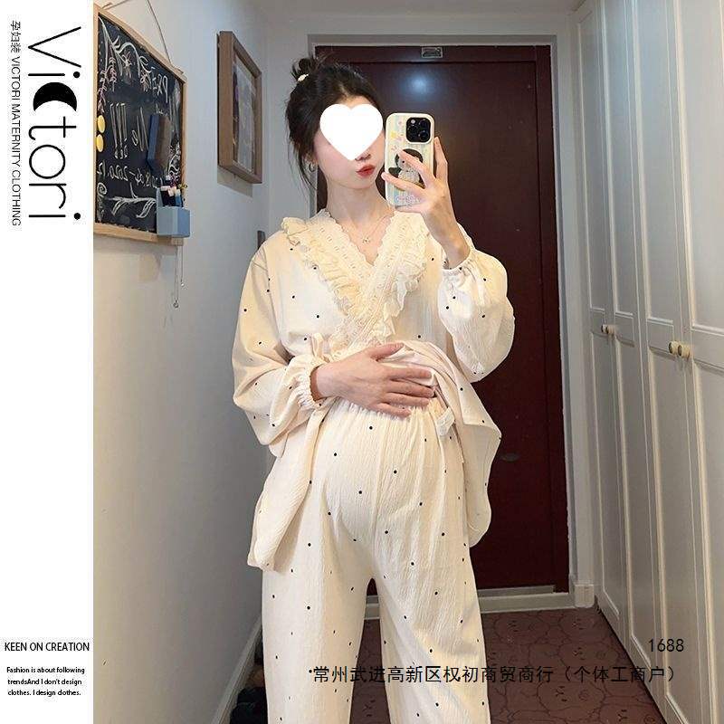 网红风新款夏季薄款月子服棉质5月份孕妇睡衣不勒肚家居服套装