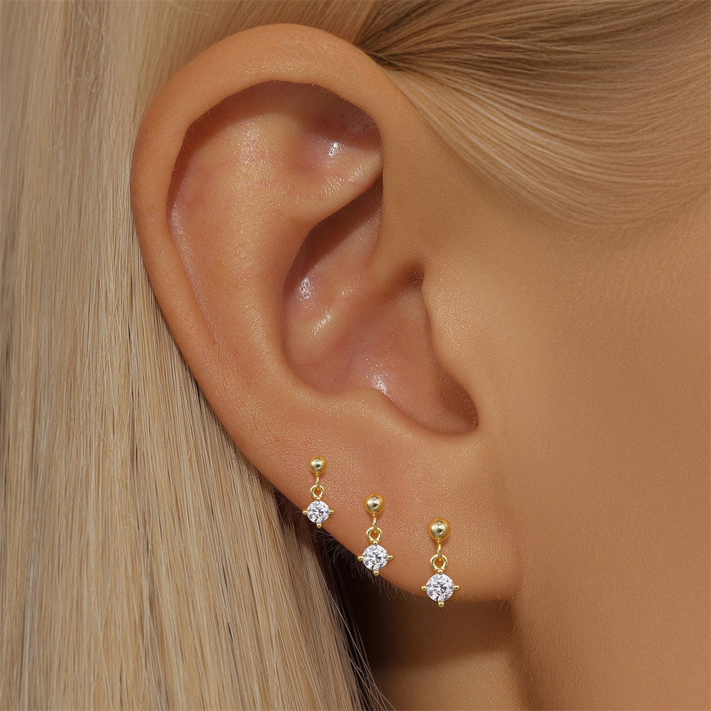 Ear Studs Classification 1 Set 925 Sterling Silver Zircon Geometric Ear Studs