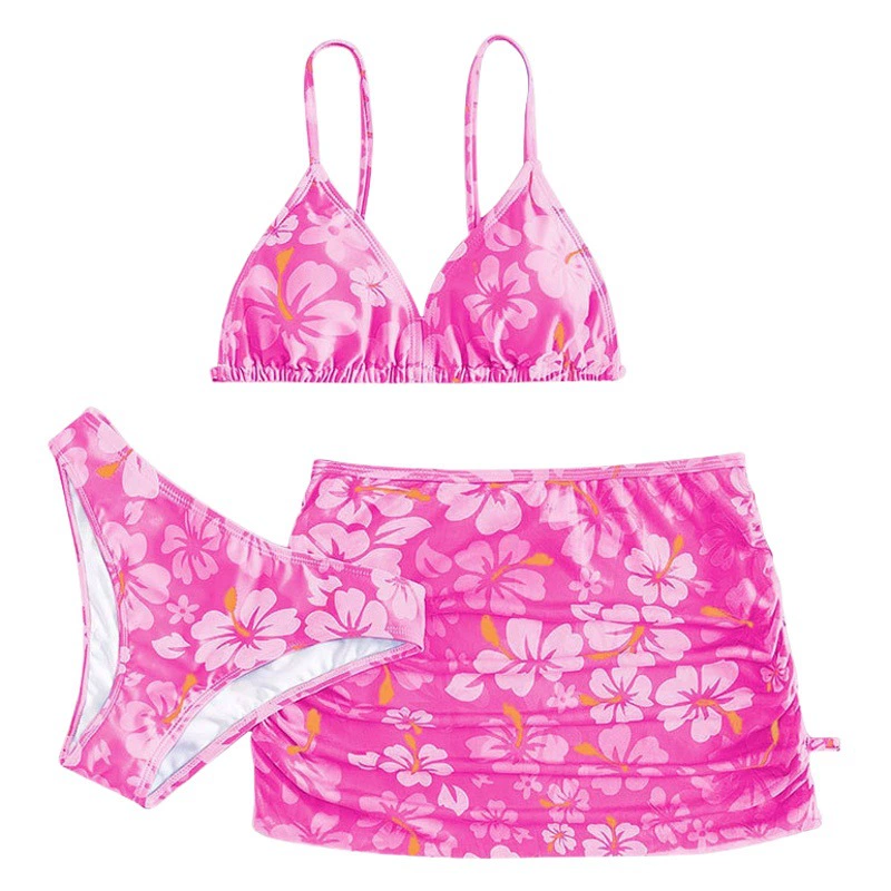 2025 новый экспортный европейский и американский купальник, детское бикини, маленький свежий купальник из трех частей с цветком вишни, бикини для девочек