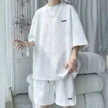 现货批发套装男夏季潮流宽松男短袖短裤港风宽松重磅休闲运动套装