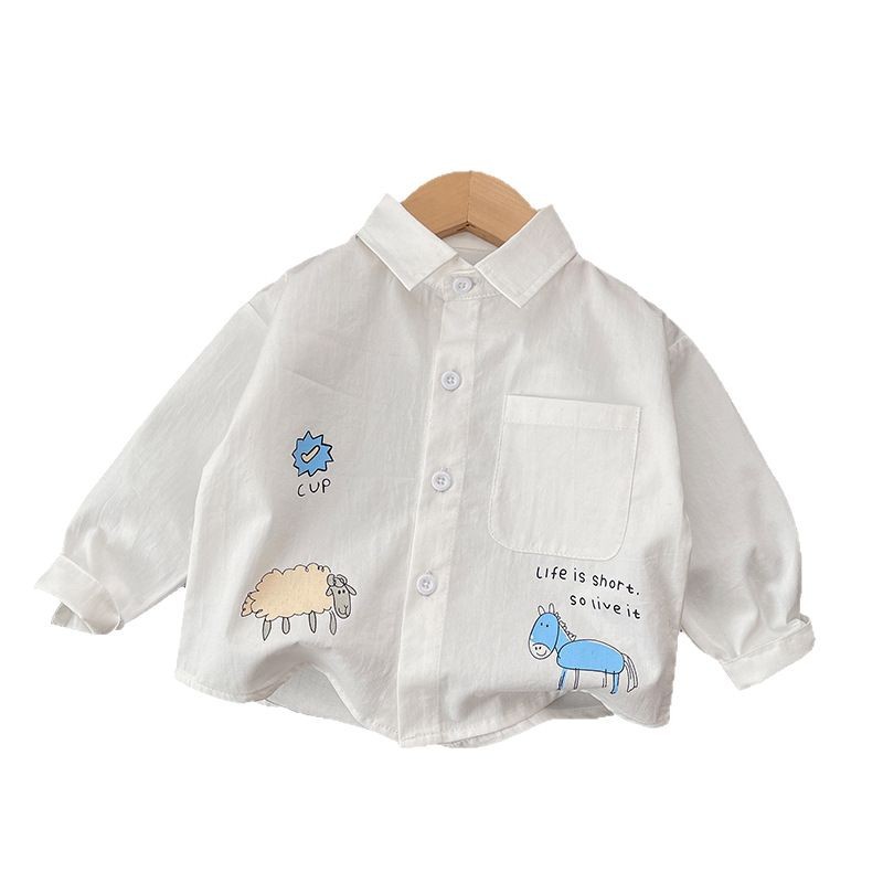 Camisas de primavera para niños 2025 nuevos animales de dibujos animados mangas largas camisas frescas, camisas cardigan para bebés