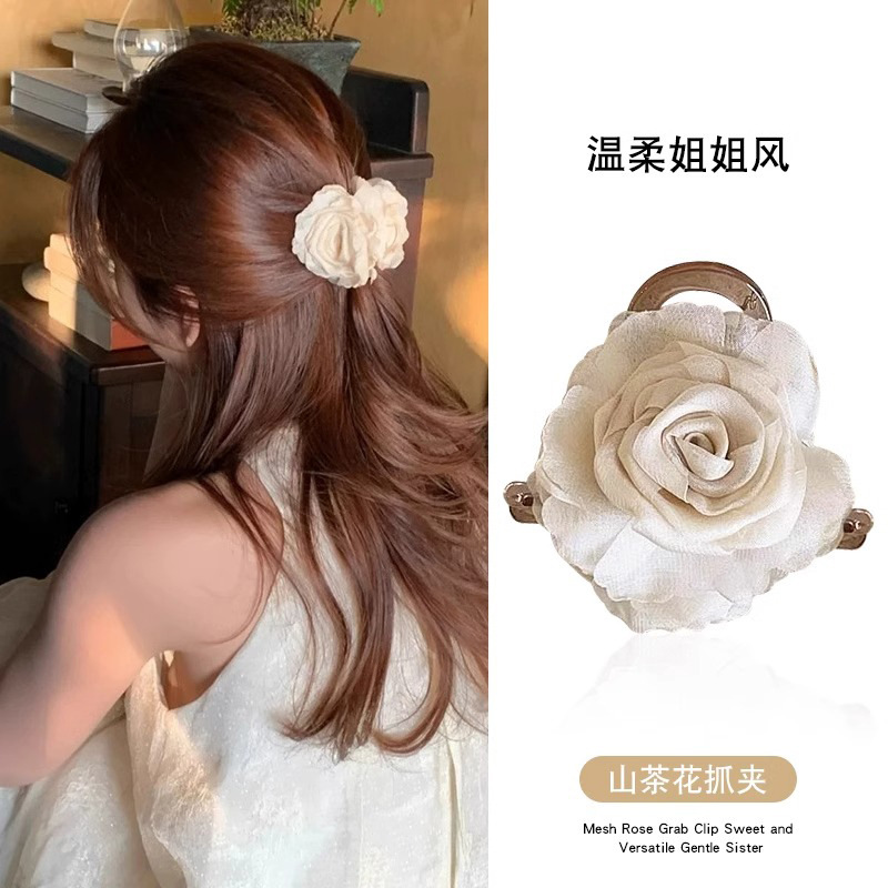Nuevo estilo chino retro camellia flores agarrar clip de cabello medio atado clips de cabello feminino de alto nivel detrás del cerebro clips de pez tocado