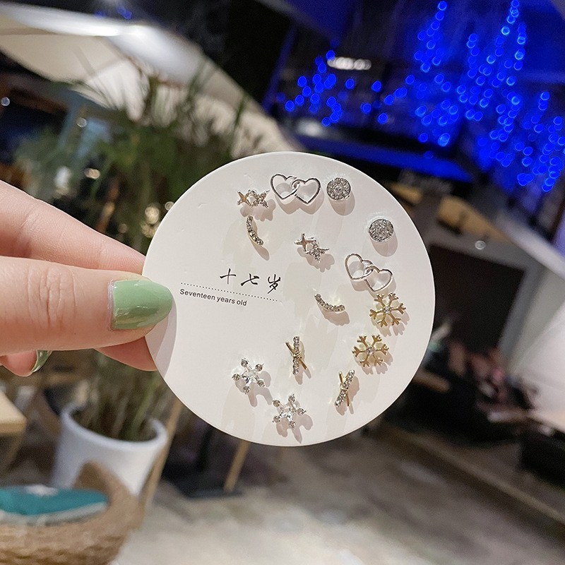 女性用コンパクトミニインズピアス S925 シルバー針 1週間ピアス 7点セット 爽やかで甘い組み合わせ|undefined
