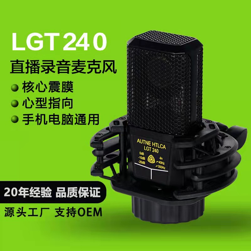 Condenser Microphone Lgt240 Block Microphone Wired Microphone Singing Live Recording Sound Card Mobile Phone Computer Universal