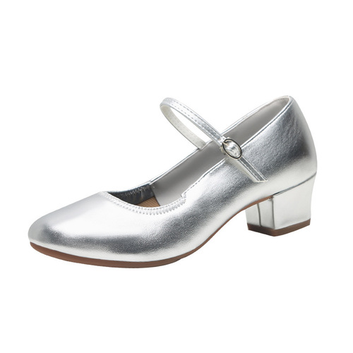 Soft leather soft sole silver dance shoes adult medium heel square dance shoes women's red dance shoes ballroom dance mom shoes