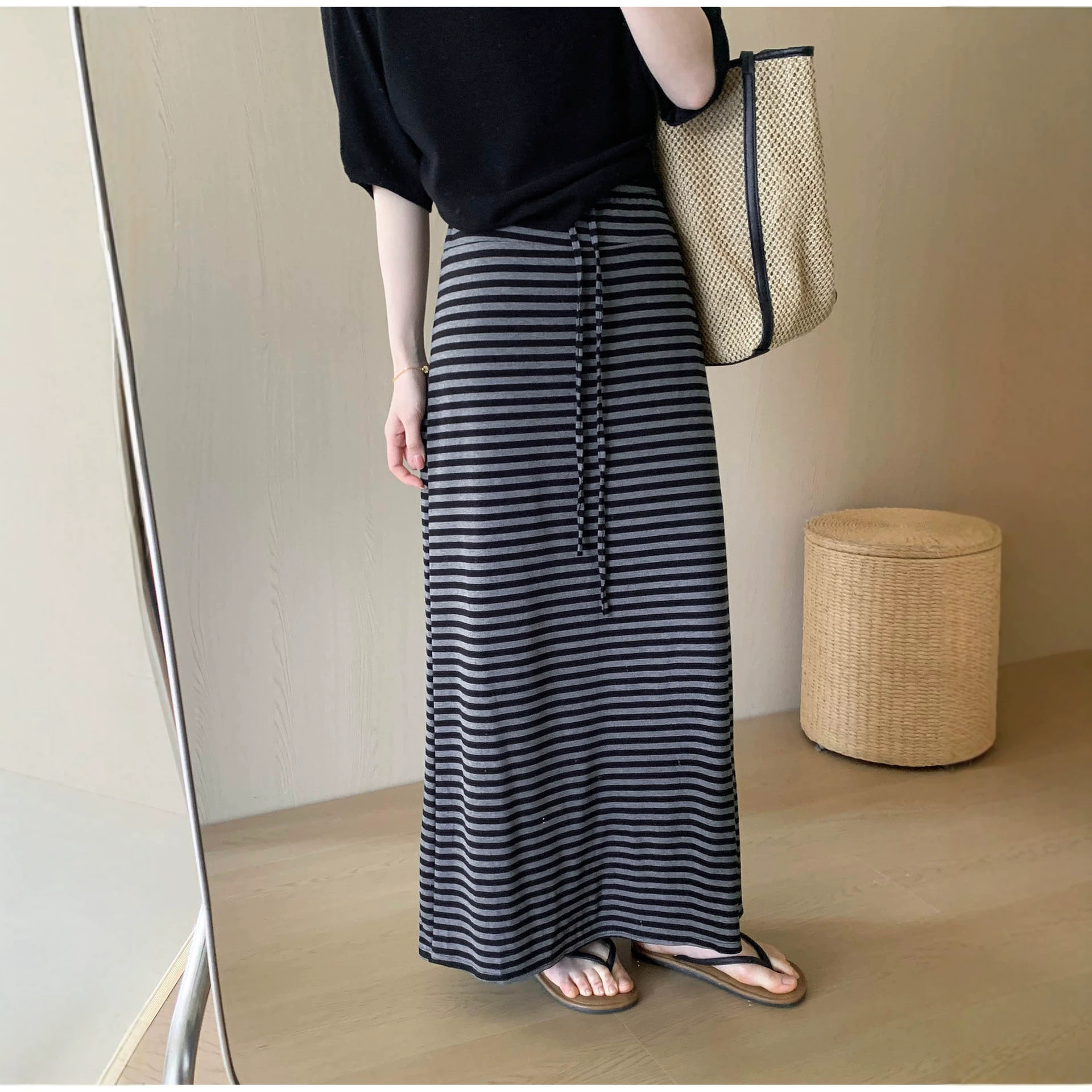 2026 New Style Maternity Striped Skirt, Summer Thin Hip-Hugging Skirt, Loose Straight Long Skirt, Plus Size Women's Clothing