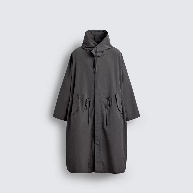 Pb&Za Cross-Border Supply Men's Casual Stand-Up Collar Parka Windbreaker Jacket with Drawstring and Decorative Straps Long Sleeves 9621905