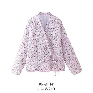 速卖通跨境外贸欧美女装秋冬新款街头时尚时尚系带棉服外套