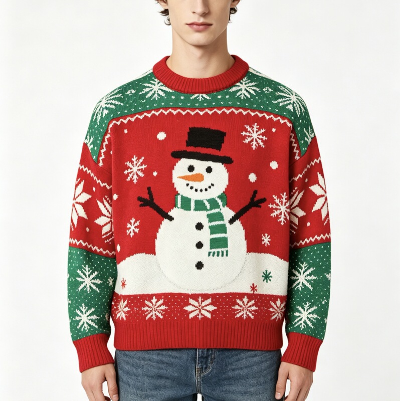Source Factory Christmas Snowman Ugly Sweater European and American Holiday Fair Isle Jacquard Knitwear Oem Custom Design
