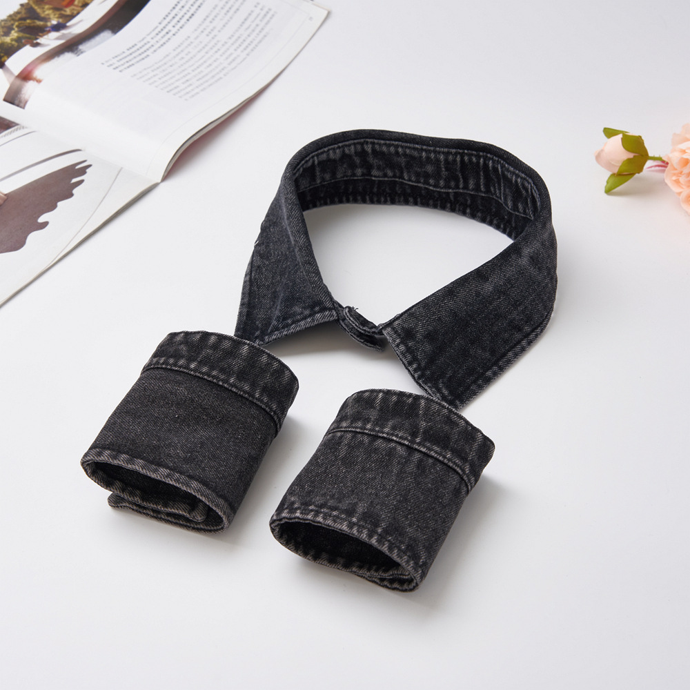 Col en denim noir plus manches