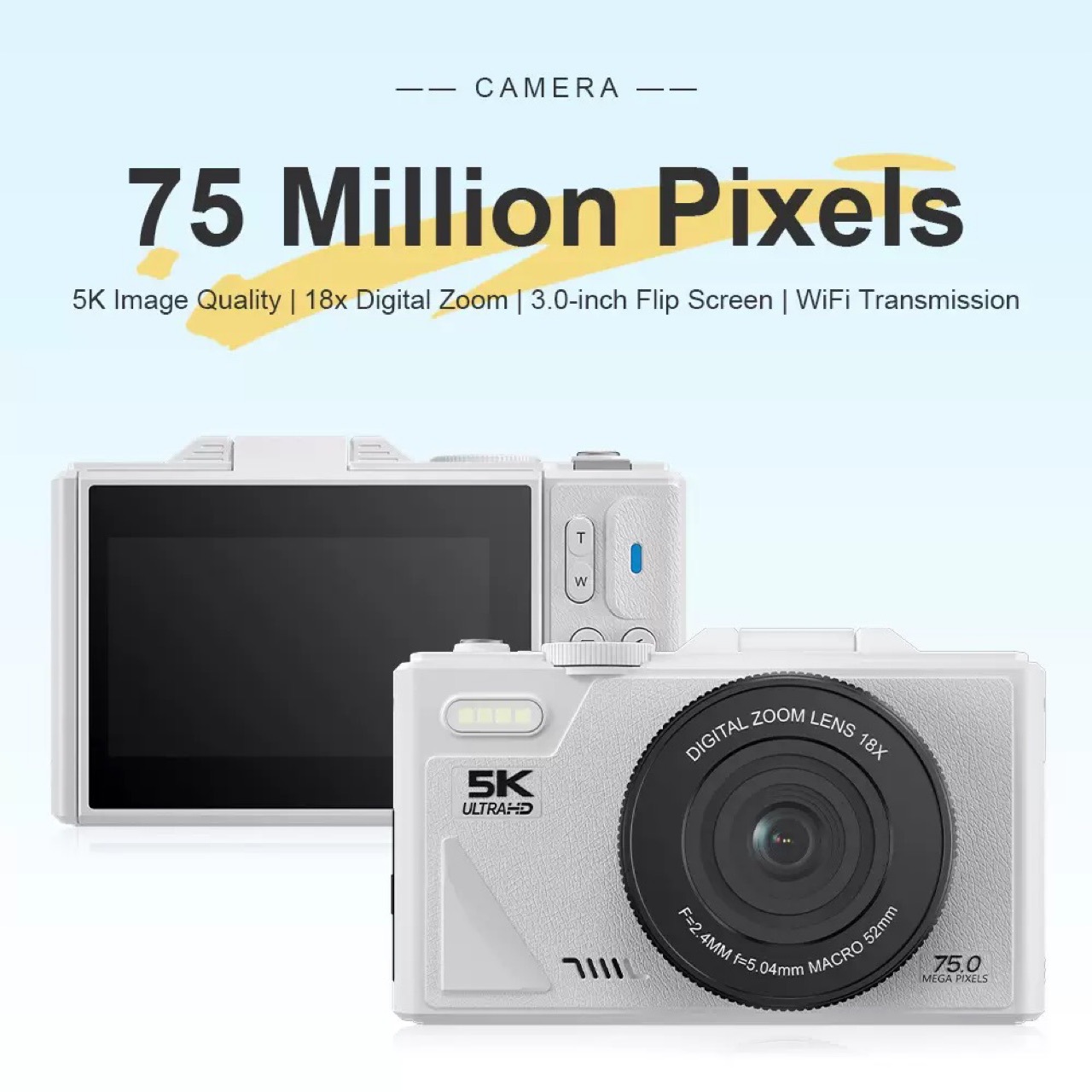 Cross-Border English Version 5K Hd 75 Million Retro I Digital Hd Screen 18X Zoom Anti-Shake Beauty Camera W1