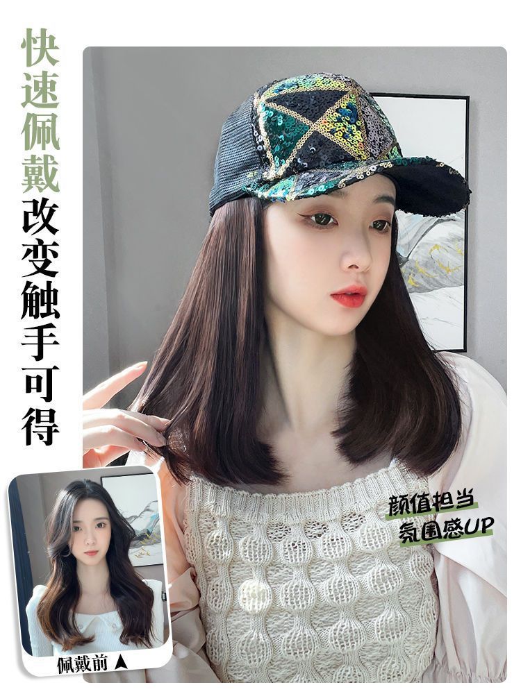 Peluca sombrero integrado TikTok caliente pelo corto hebilla interior imitación pelo humano completo gorra de béisbol moda transpirable cubierta de cabeza completa