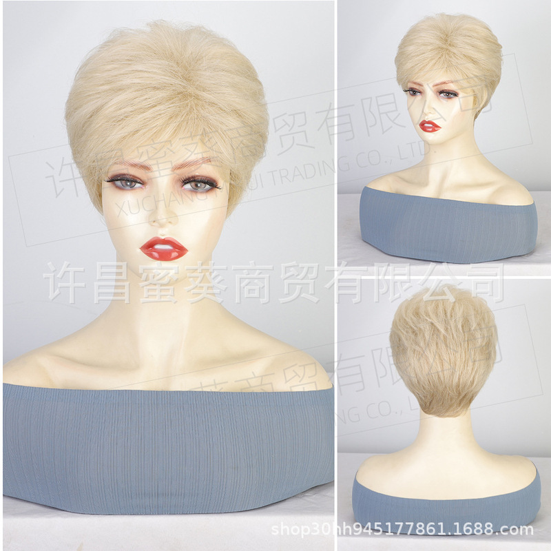 European and American style short wig for white women, high-end pixie cut with layered texture, natural-looking synthetic wig for women