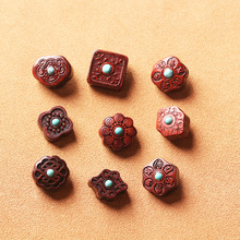 血檀木镶嵌绿松石紫檀木手工雕刻配件DIY饰品钥匙扣车挂背云吊坠