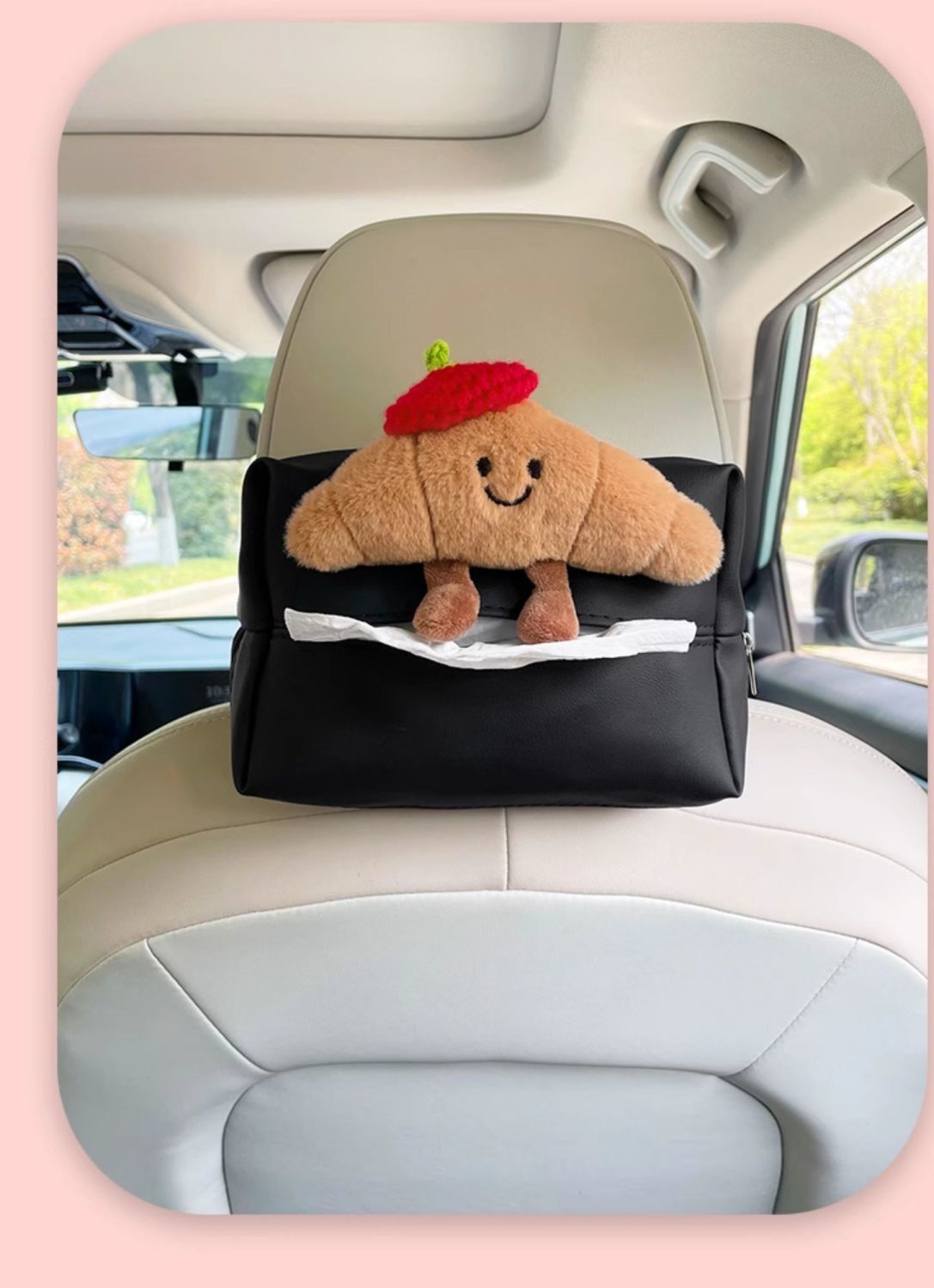 Cute Croissant Car Tissue Bag Creative Car Seat Back Tissue Bag Car Armrest Box Tissue Box for Girls