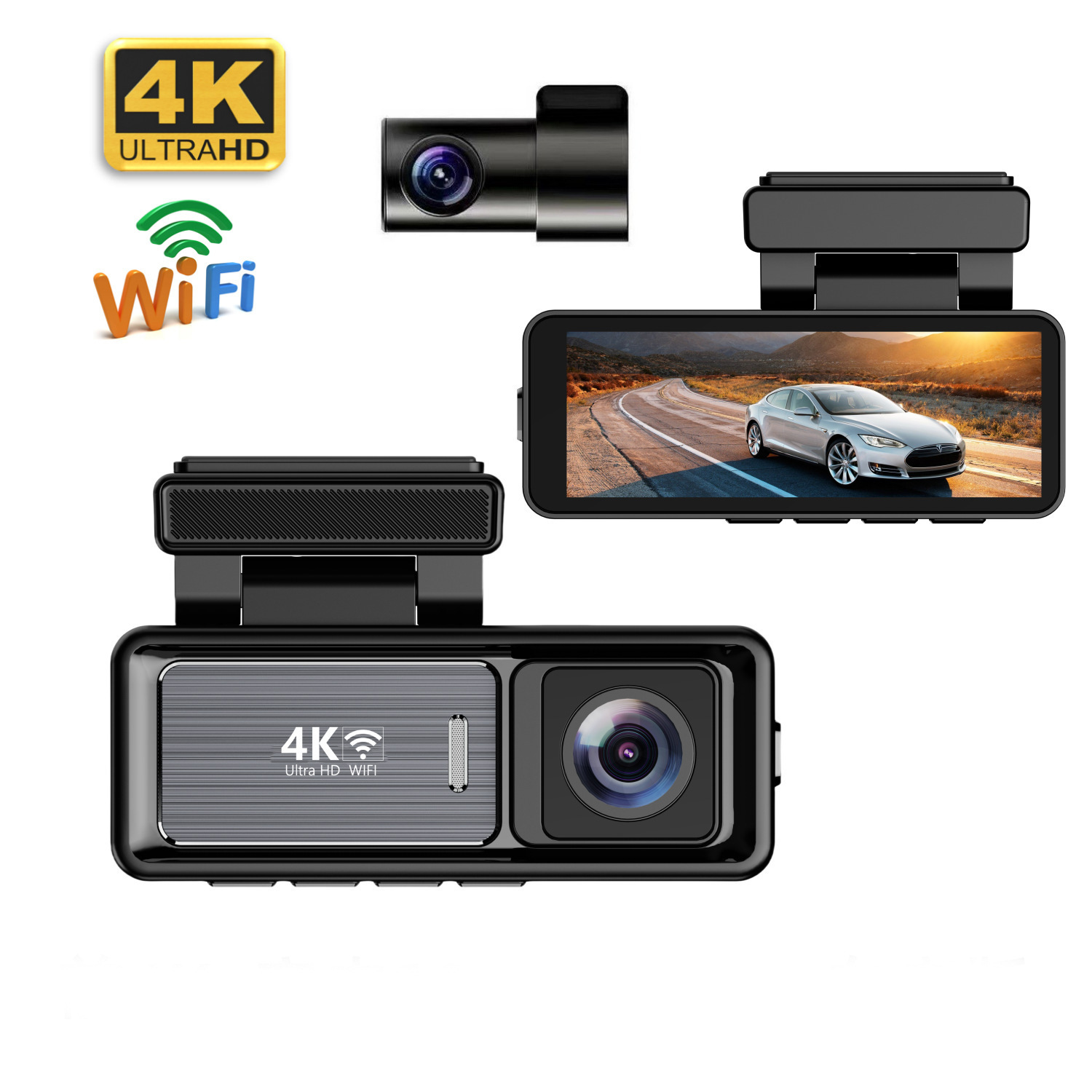 Car Camera with Ips Display, 4K Front and 1080P Rear, with Wifi, Dual Recording Front and Rear, High-Definition M6 Dash Cam