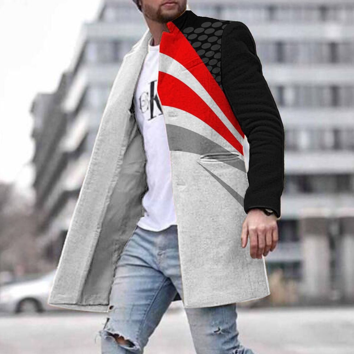 2024 europeo y americano de comercio exterior de otoño e invierno de los nuevos hombres de lana collar medio-longitud de la capa de bolsillo casual moda caliente
