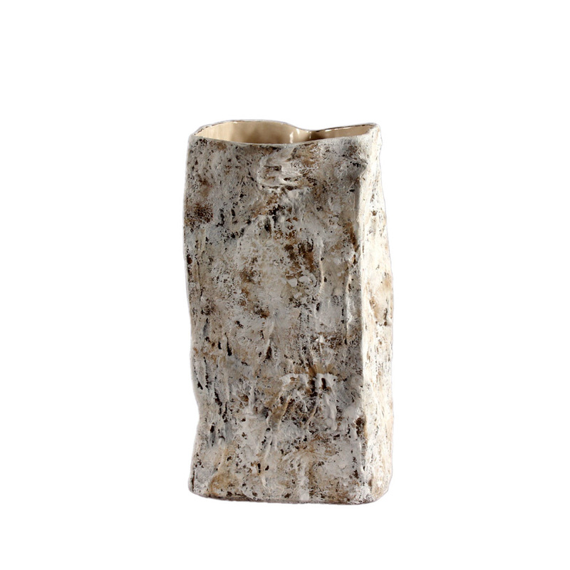 Zara Wabi-Sabi Vintage Ceramic Soft Decoration Designer Style Rustic Pottery Paper Bag Vase Model Room Guesthouse Sales Display Piece