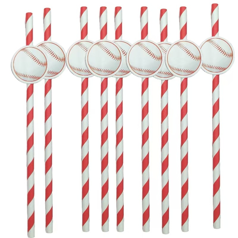 Tarjetas de béisbol transfronterizas paja de papel desechable degradable paja de postre pastel bar fiesta decoración paja
