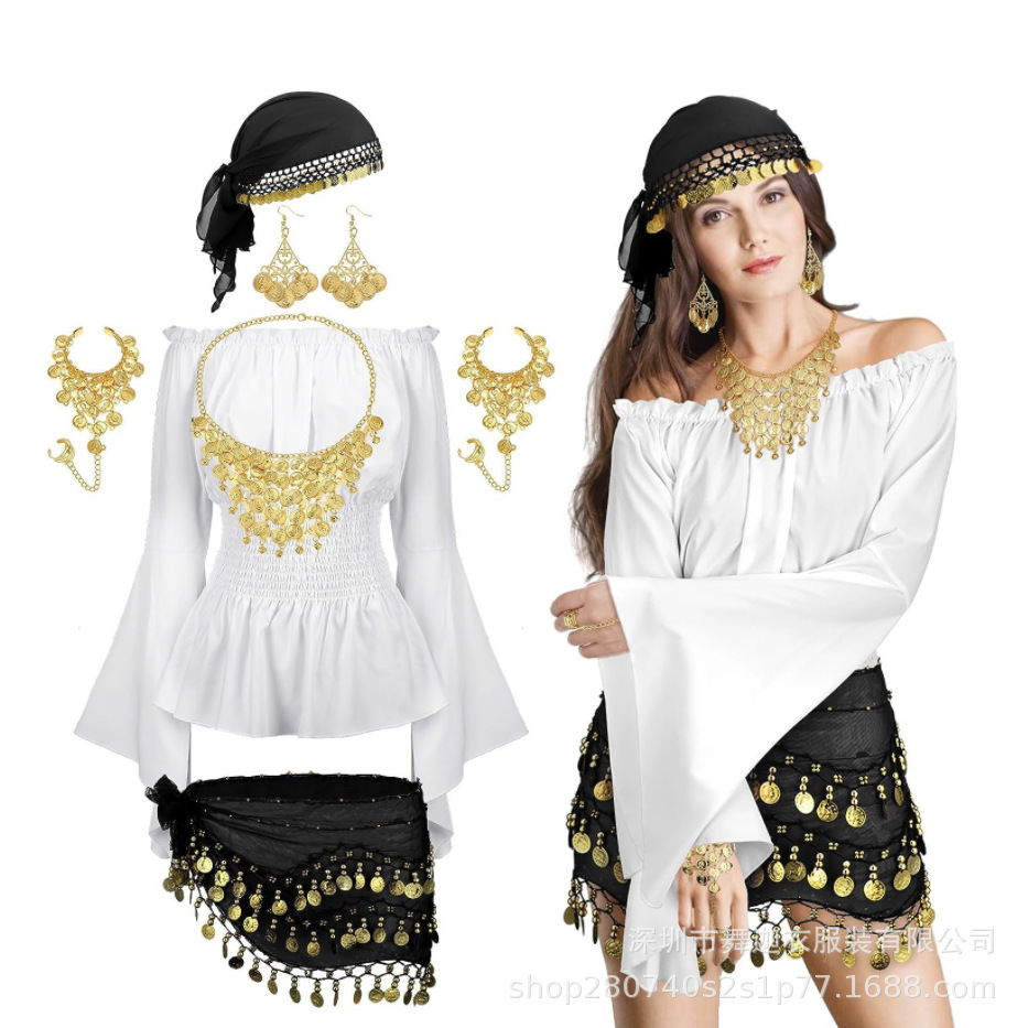 肚皮舞Gyspy海盗头巾舞蹈表演出配饰头套民俗帽子亚马逊跨境头纱