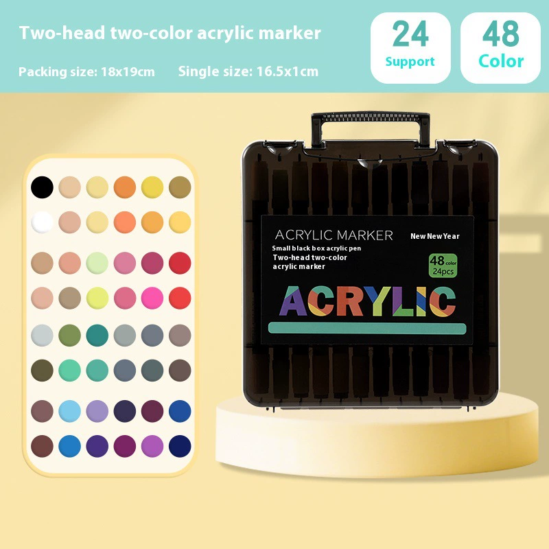 Acrylic two‑head marker set, 72 colors, waterproof, portable black case