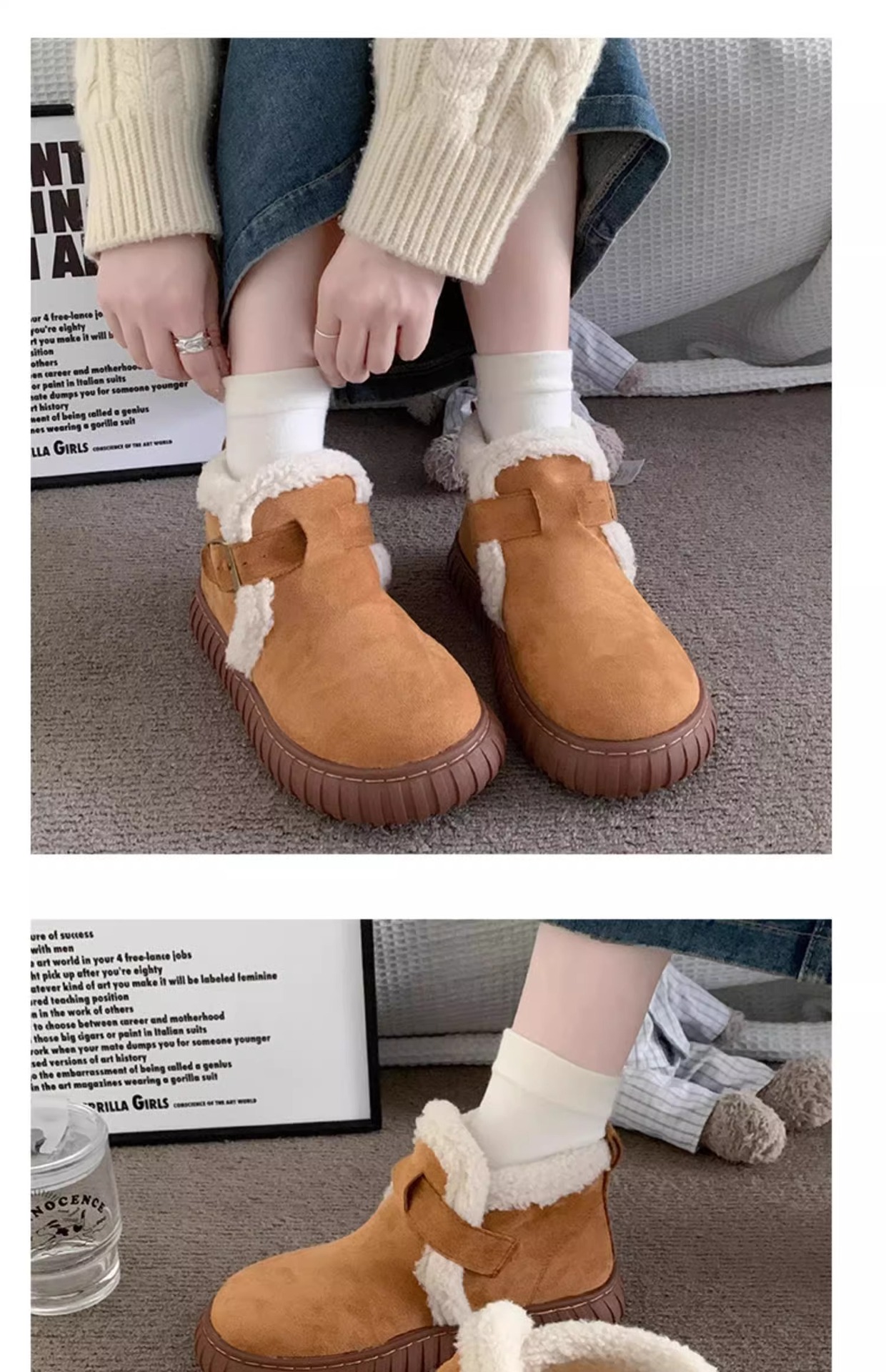 Warm Women's Winter Ankle Boots With Plush Lining And Thick Sole_voghion.com