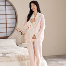 半边绒月子服秋冬季开衫套装孕妇睡衣女加绒加厚保暖家居服冬宽松